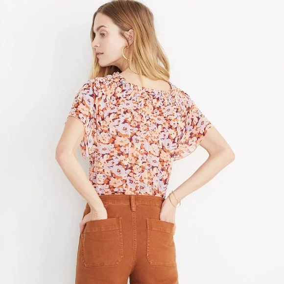 Madewell Smocked Mock Neck Top Floral Breeze size medium - Picture 2 of 10